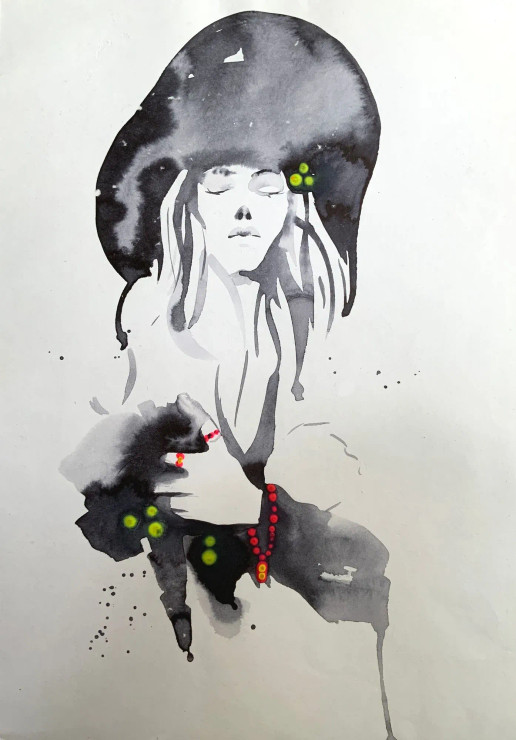 Elegance In Monochrome (ART-16081-106251) - Handpainted Art Painting - 8in X 12in