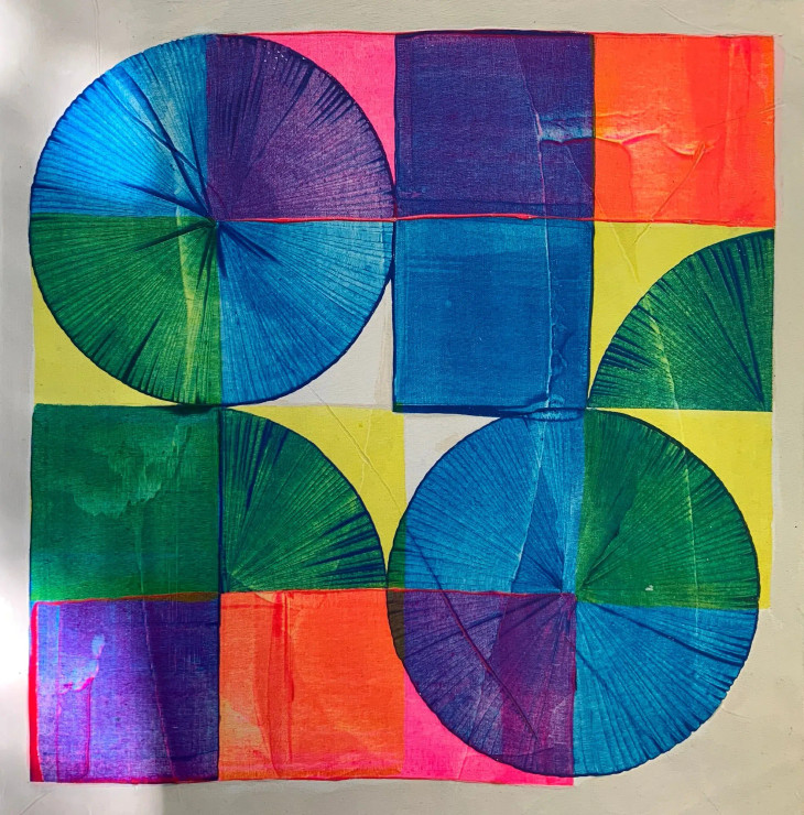 Retro Geometry (ART-16081-106253) - Handpainted Art Painting - 11in X 11in