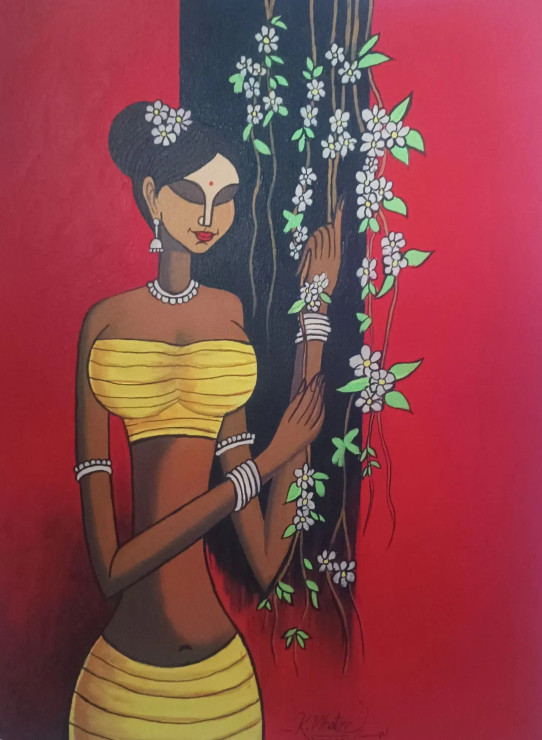 Trible Life -5 (ART-1230-106270) - Handpainted Art Painting - 18in X 24in