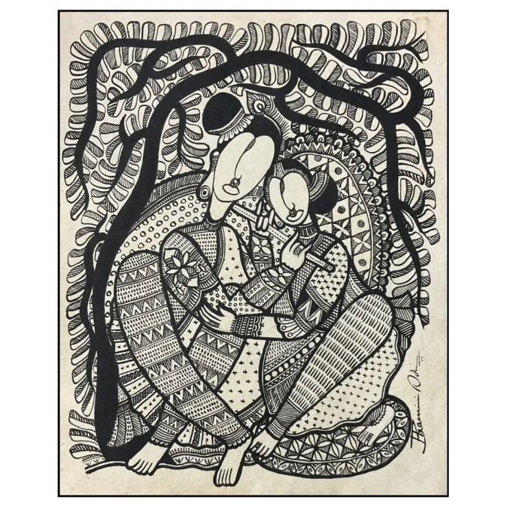 Radha Krishna (ART-8725-106290) - Handpainted Art Painting - 13in X 16in