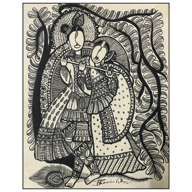 Radha Krishna (ART-8725-106288) - Handpainted Art Painting - 13in X 16in