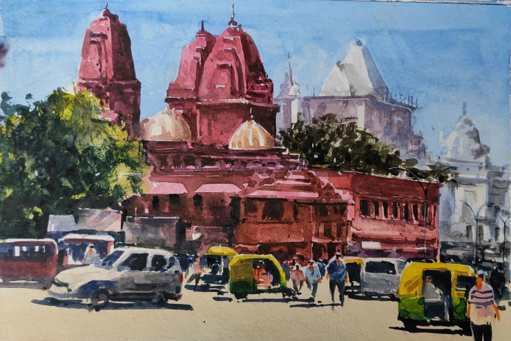 Temple (ART-7901-106323) - Handpainted Art Painting - 10in X 8in