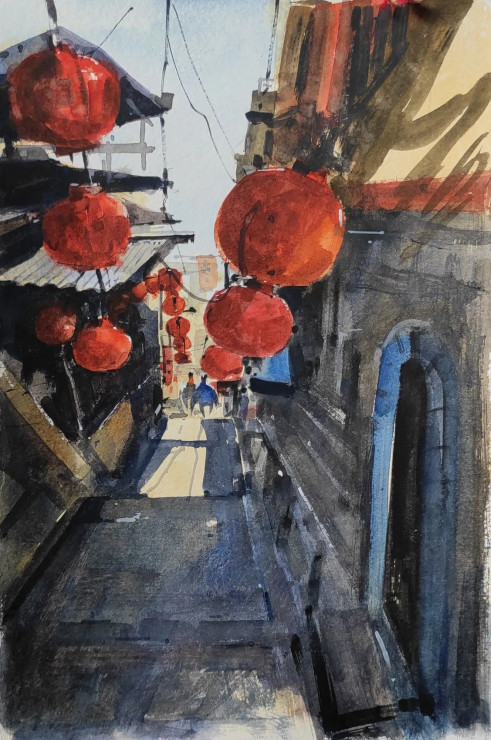 China Market (ART-7901-106322) - Handpainted Art Painting - 8in X 10in