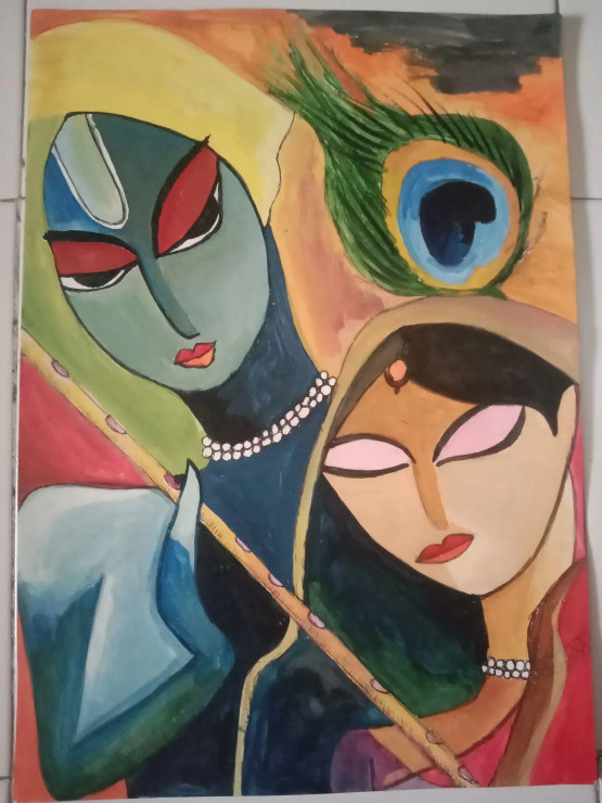 Radha KRISHNA (ART-7212-106375) - Handpainted Art Painting - 11in X 13in