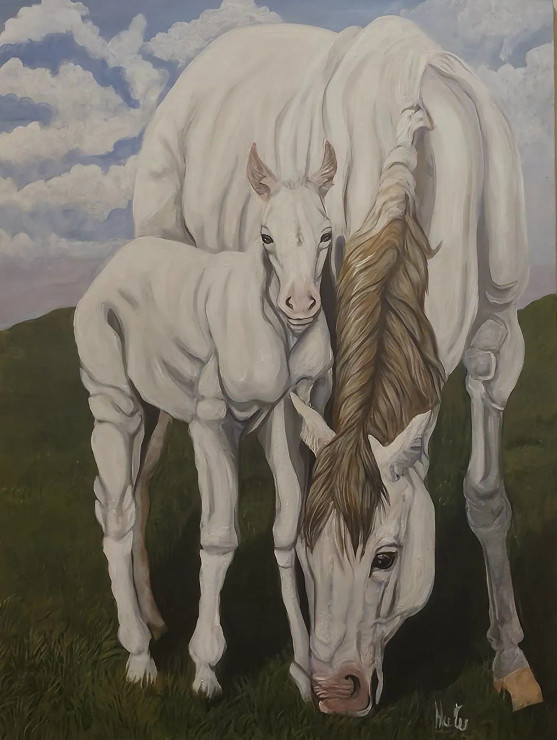 Lucky Horses (ART-15085-106371) - Handpainted Art Painting - 36in X 48in