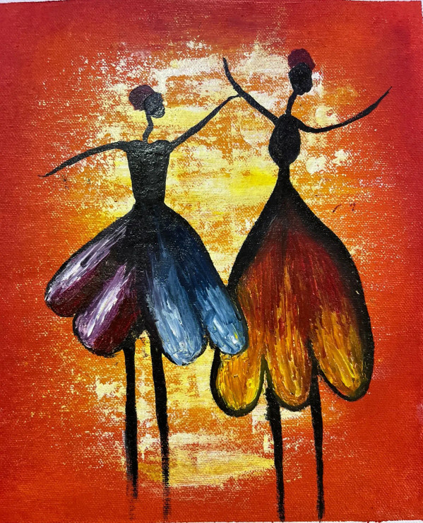 Dancing Girls (ART-16136-106386) - Handpainted Art Painting - 9in X 11in