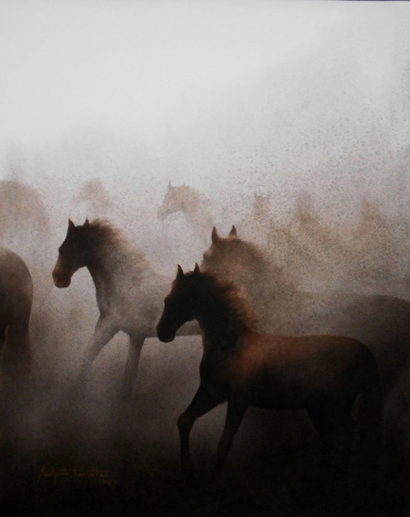 Horses (ART-7574-106385) - Handpainted Art Painting - 18in X 23in