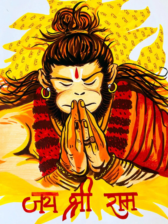 BAJARANG BALI (ART-16281-106426) - Handpainted Art Painting - 8in X 9in