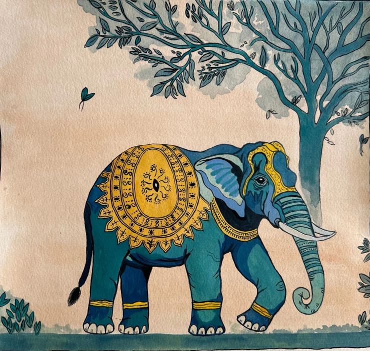 Regal Elephant (ART-16264-106436) - Handpainted Art Painting - 13in X 13in