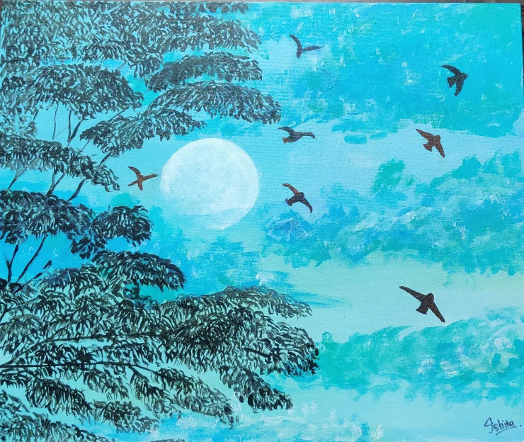 Birds In Blue Sky (PRT-16330-106519) - Canvas Art Print - 24in X 20in