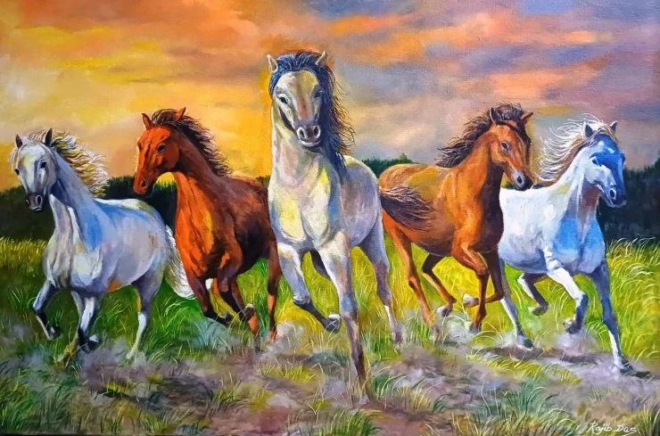 Horses Of The Open Meadow (ART-4209-106582) - Handpainted Art Painting - 30in X 20in