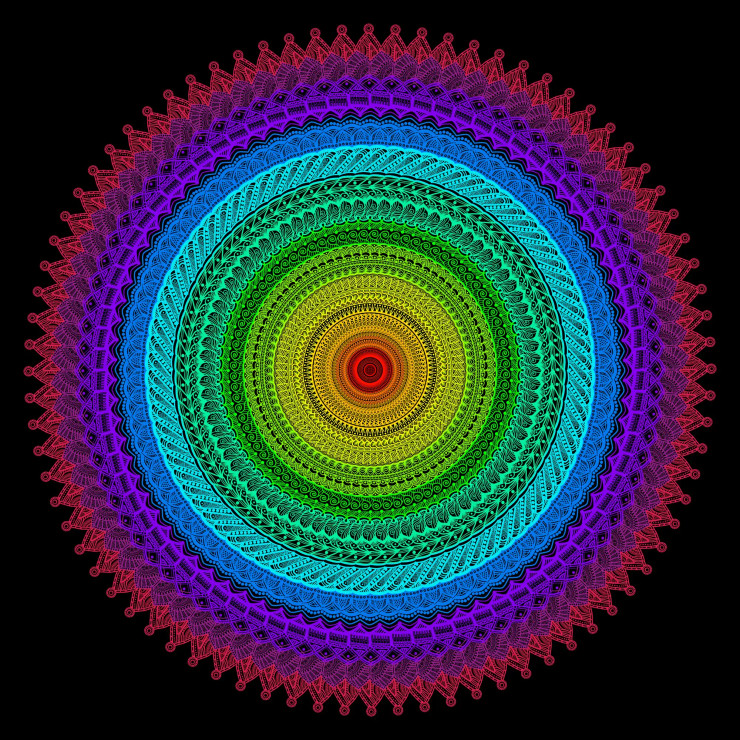 Digital Mandala Art - Colourful Cosmos (PRT-16330-106610) - Canvas Art Print - 36in X 36in