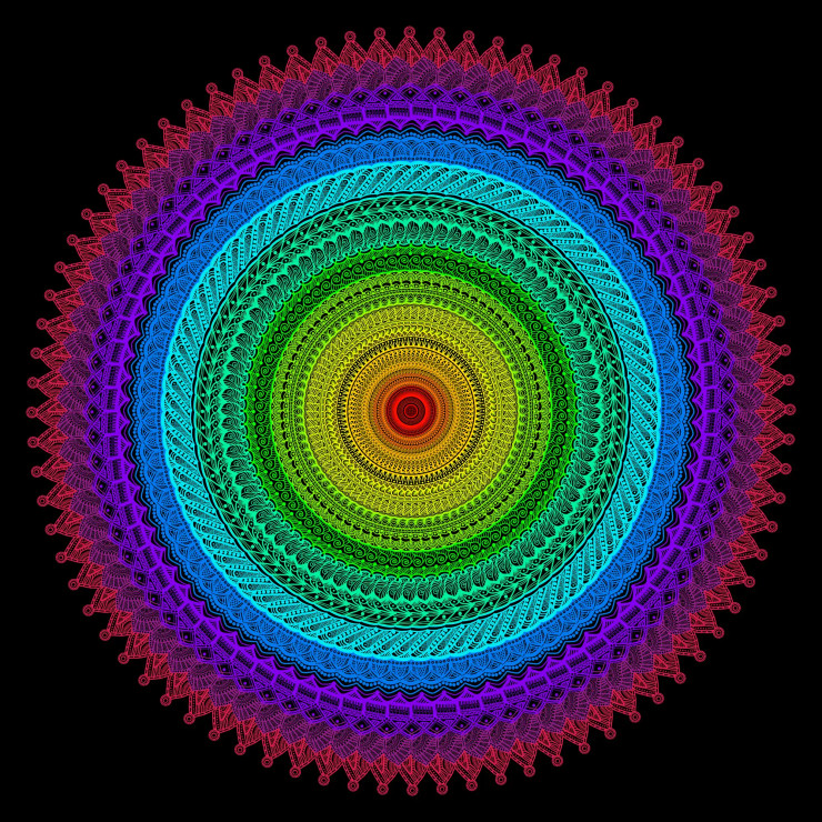 Digital Mandala Art - Colourful Cosmos (PRT-16330-106610) - Canvas Art Print - 24in X 24in