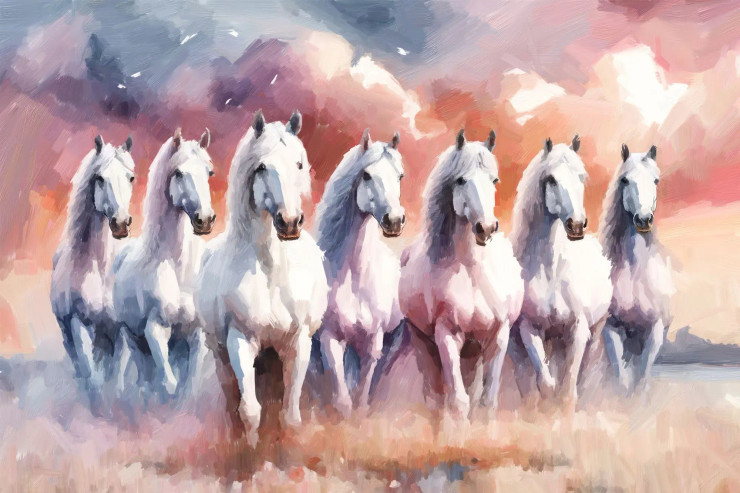 Seven Vibrant Horses Bringing Fortune And Joy (PRT-15697-106625) - Canvas Art Print - 60in X 40in
