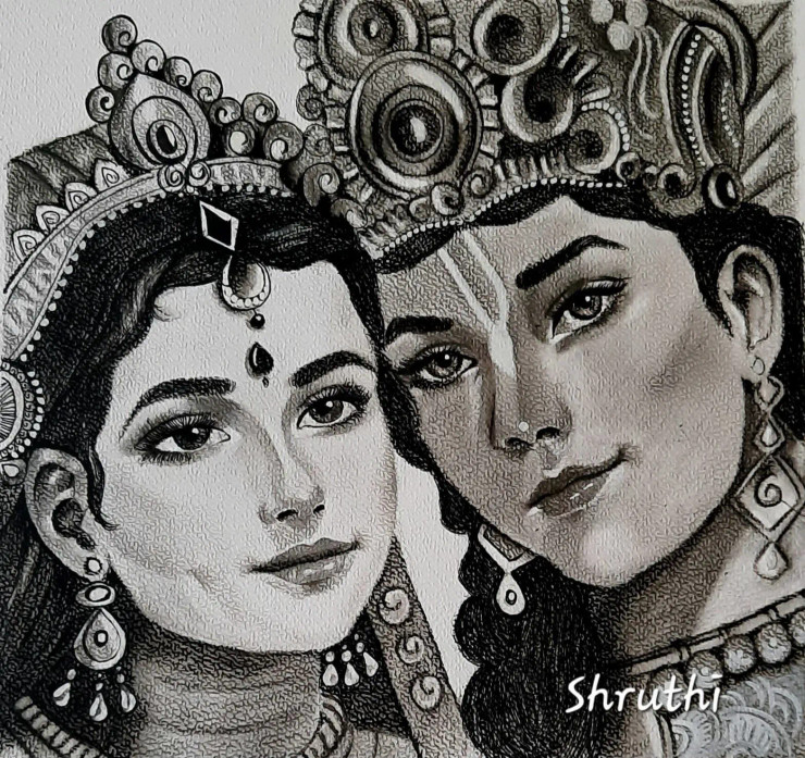 Radha Krishna (ART-16348-106710) - Handpainted Art Painting - 12in X 16in