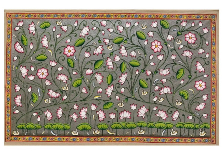 Lotus Pichwai Painting (ART-7555-106836) - Handpainted Art Painting - 48in X 36in