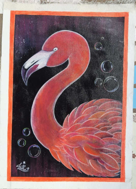 Love For Flamingo (ART-16347-106818) - Handpainted Art Painting - 12in X 16in