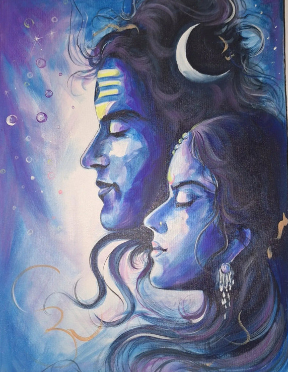 Lord Shiva Art Work,Indian Art Painting, Shiva Hand Made Painting For Decoration (ART-7555-106826) - Handpainted Art Painting - 18in X 24in