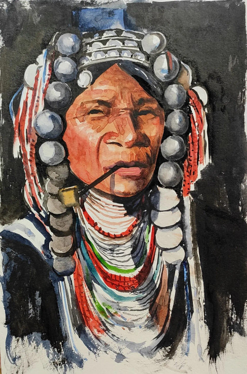 Akha Old Woman (PRT-7901-106907) - Canvas Art Print - 16in X 24in