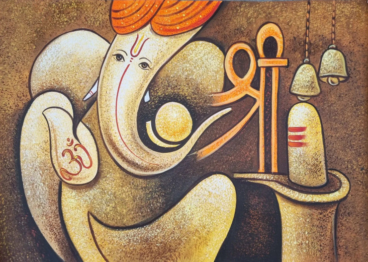 Ganesha Painting (ART-3319-106943) - Handpainted Art Painting - 24in X 18in