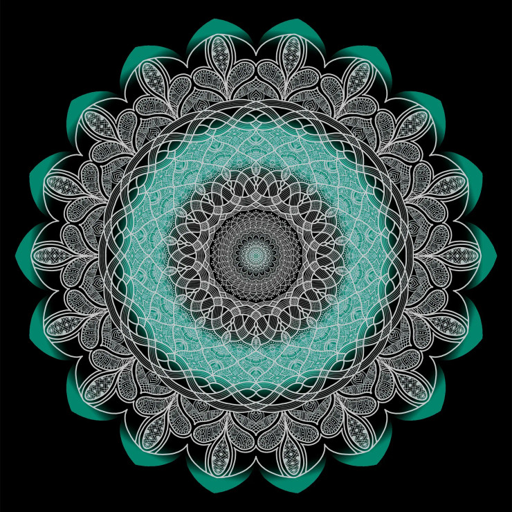 Mandala Art - Inner Bloom - Cyan (PRT-16330-106984) - Canvas Art Print - 24in X 24in