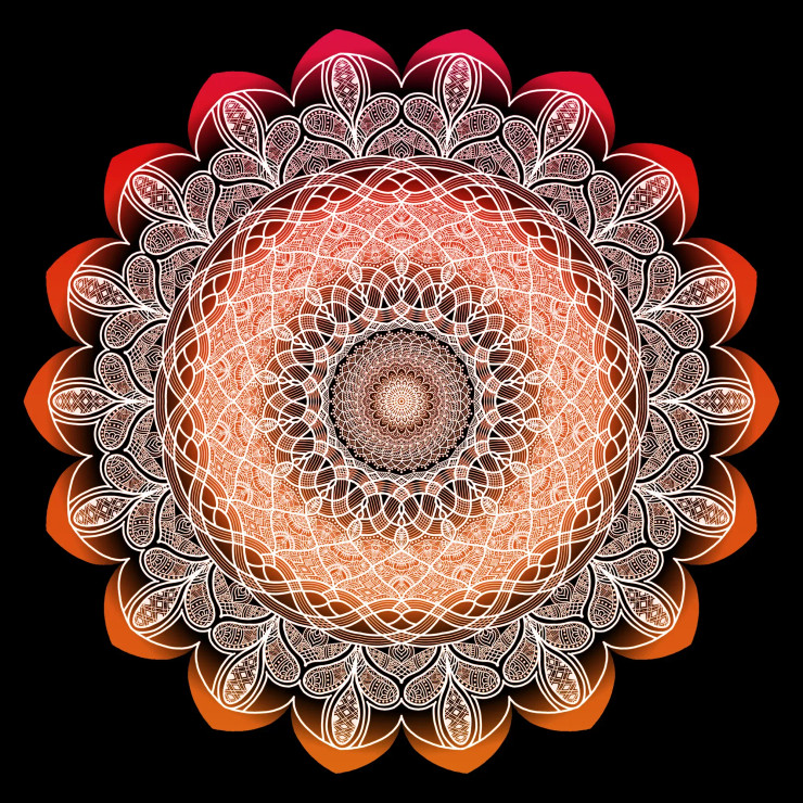 Mandala Art - Inner Bloom - Red And Ochre (PRT-16330-106989) - Canvas Art Print - 30in X 30in