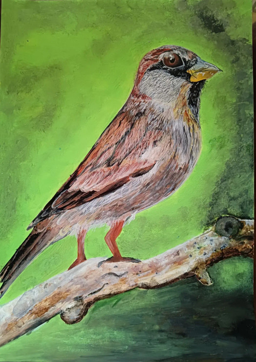Little Sparrow (ART-1152-107008) - Handpainted Art Painting - 11in X 16in