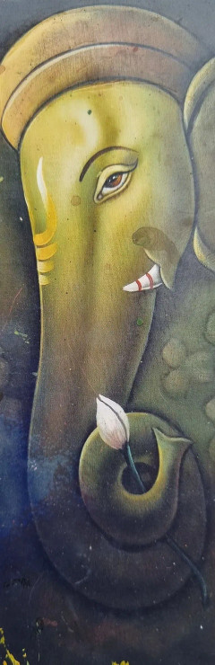 Ganesha Painting- Musical11 (ART-3319-106972) - Handpainted Art Painting - 12in X 30in