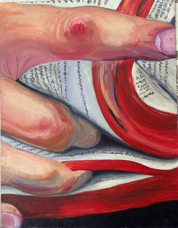 Crimson (ART-16412-106978) - Handpainted Art Painting - 14in X 18in