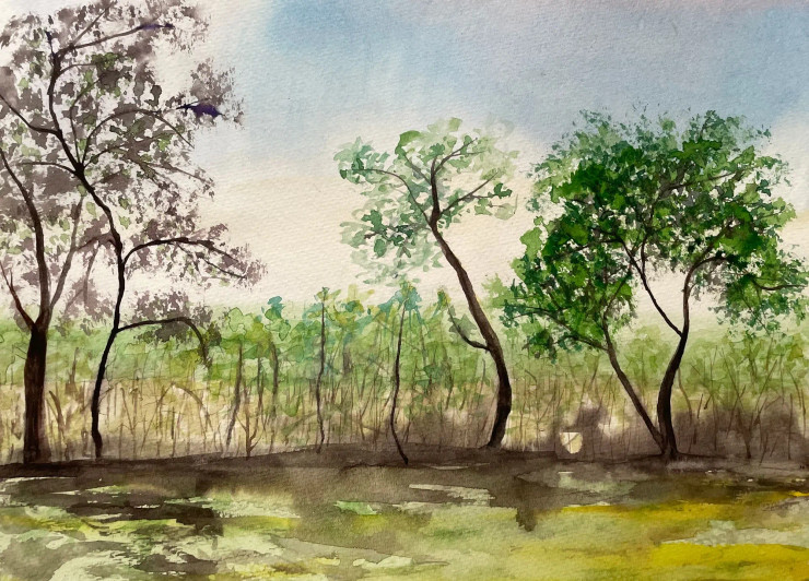 Summer Afternoon (ART-8841-107087) - Handpainted Art Painting - 11in X 8in