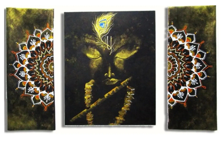 Krishna's Serenity (ART-16436-107091) - Handpainted Art Painting - 36in X 26in