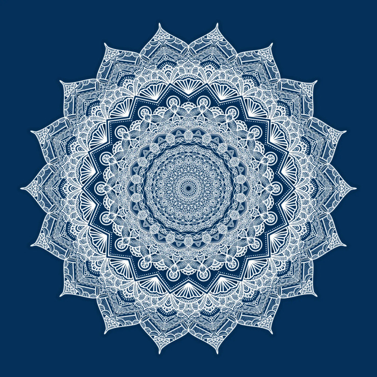 Ashtadasha Pushpa (अष्टादश पुष्प) Mandala Art – Royal Blue (PRT-16330-107213) - Canvas Art Print - 36in X 36in