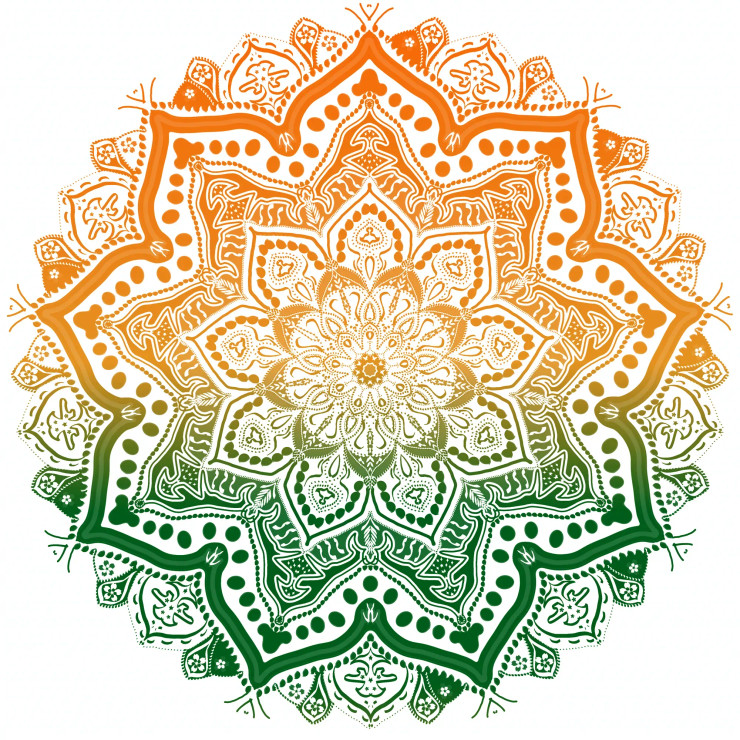 Soul's Sanctuary - Mandala Art – Orange & Green (PRT-16330-107221) - Canvas Art Print - 24in X 24in