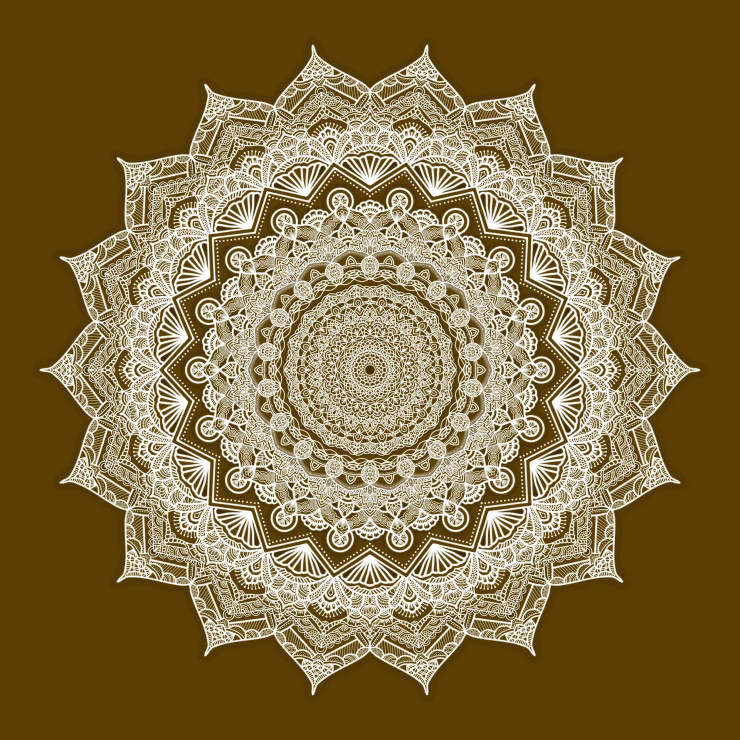Ashtadasha Pushpa (अष्टादश पुष्प) Mandala Art - Ochre (PRT-16330-107211) - Canvas Art Print - 36in X 36in