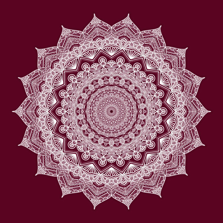 Ashtadasha Pushpa (अष्टादश पुष्प) Mandala Art – Wine (PRT-16330-107214) - Canvas Art Print - 24in X 24in