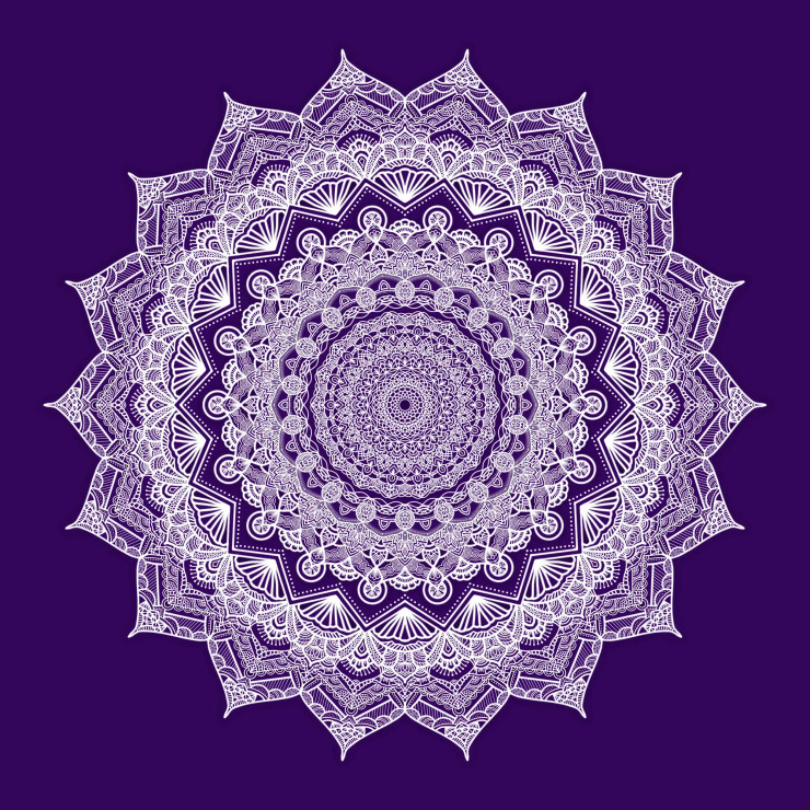 Ashtadasha Pushpa (अष्टादश पुष्प) Mandala Art - Purple (PRT-16330-107212) - Canvas Art Print - 24in X 24in