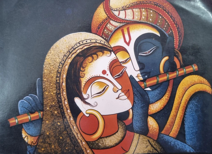 Radha Krishna Painting (ART-3319-107281) - Handpainted Art Painting - 36in X 24in