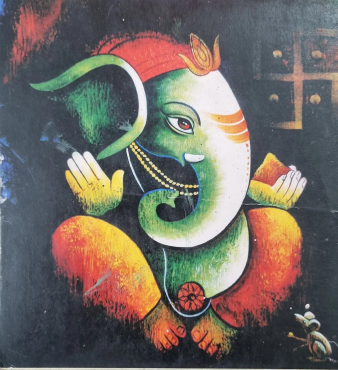 Ganesha Painting (ART-3319-107282) - Handpainted Art Painting - 20in X 20in