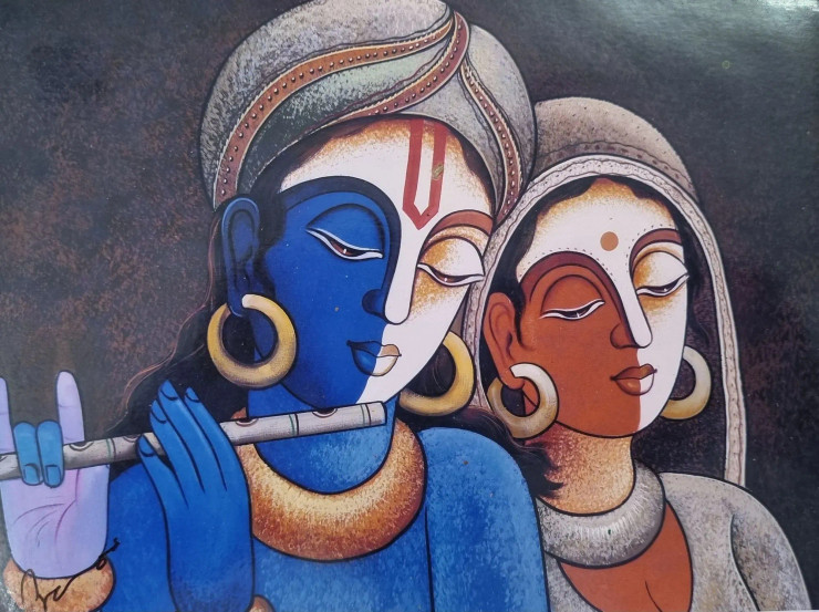 Radha Krishna Painting (ART-3319-107283) - Handpainted Art Painting - 36in X 24in