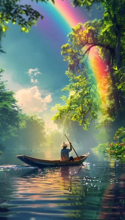 Rainbow Countryside (PRT-8645-107410) - Canvas Art Print - 14in X 24in