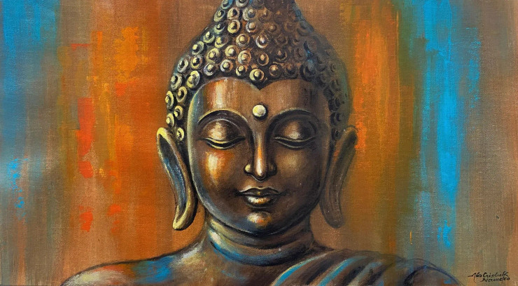 Buddha (ART-3512-107356) - Handpainted Art Painting - 24in X 13in