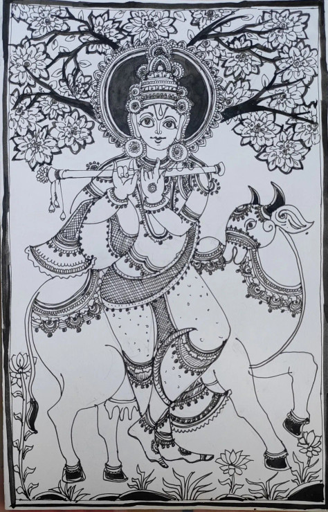 Jay Sree Krishna (ART-7901-107520) - Handpainted Art Painting - 8in X 10in