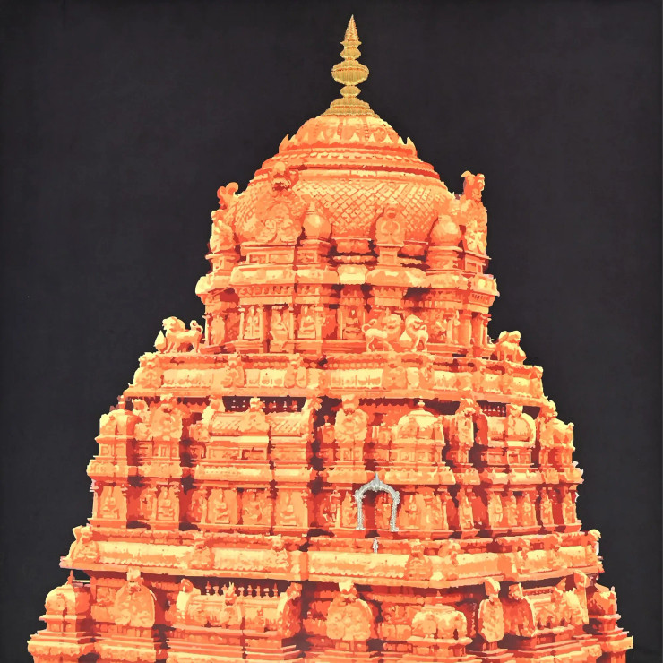 Ananda Nilayam Printed Textile Art (ART-16217-107629) - Handpainted Art Painting - 24in X 24in