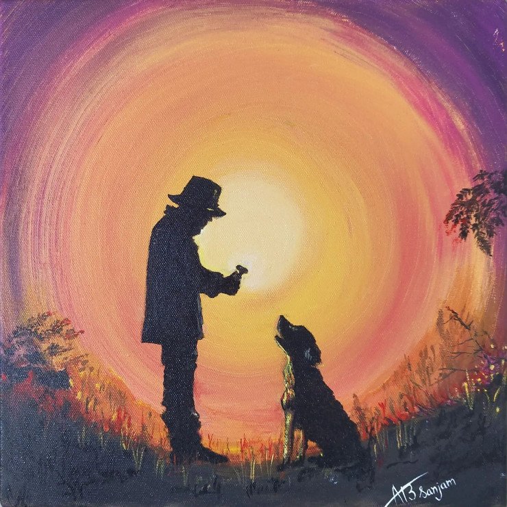 Paws-itively Perfect Together (ART-16438-107689) - Handpainted Art Painting - 12in X 12in