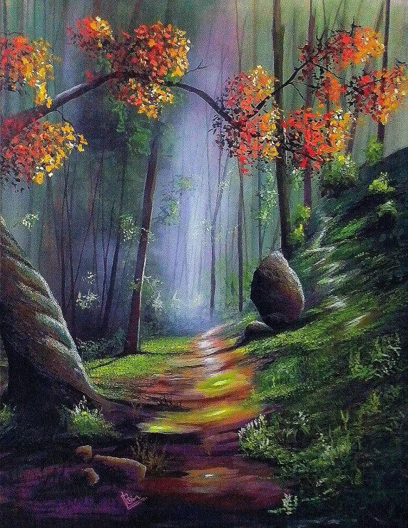Wooden Wonder ( Version 2) (ART-5868-107871) - Handpainted Art Painting - 24in X 35in