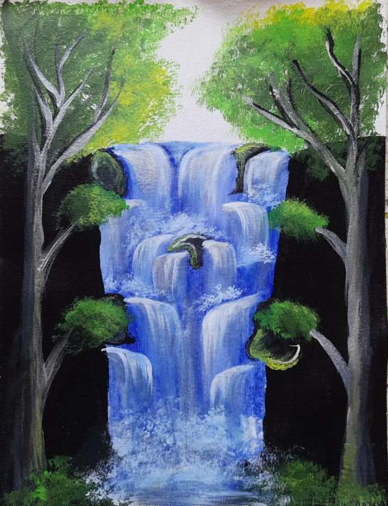 Waterfall (ART-16506-107904) - Handpainted Art Painting - 12in X 16in