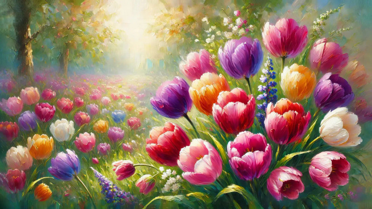 The Dance Of Colors: Tulips In Full Bloom And Glory (PRT-15697-107976) - Canvas Art Print - 48in X 27in