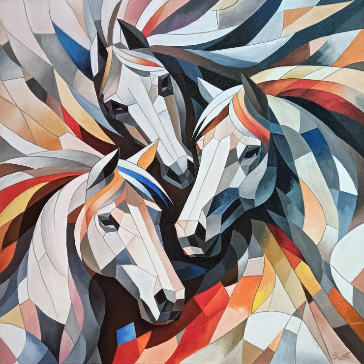 Abstract Horse Painting (ART-8356-108001) - Handpainted Art Painting - 24in X 24in