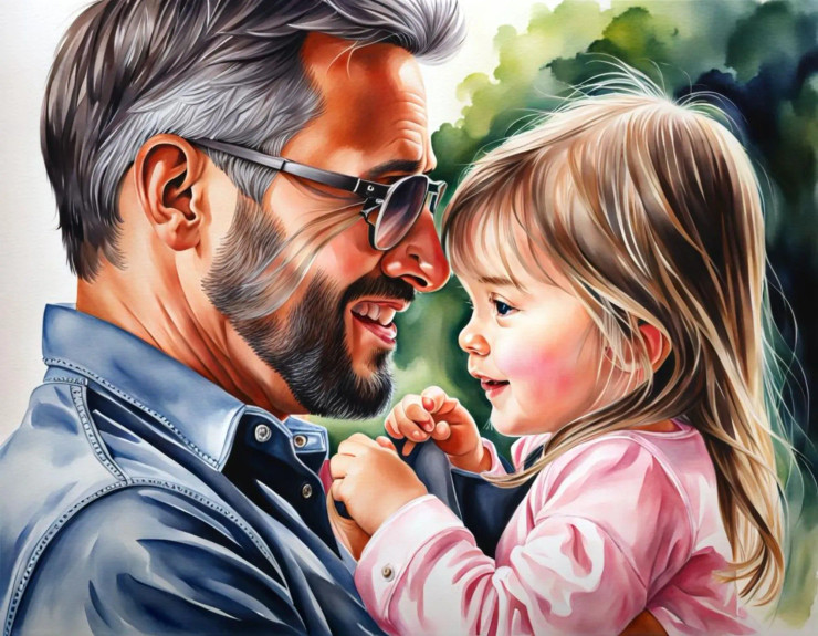 A Grand Daughter And Her Grandfather (PRT-15676-108268) - Canvas Art Print - 18in X 14in