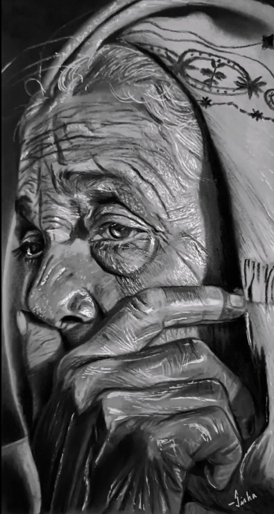 Granny's Wisdom (ART-16636-108291) - Handpainted Art Painting - 8in X 11in